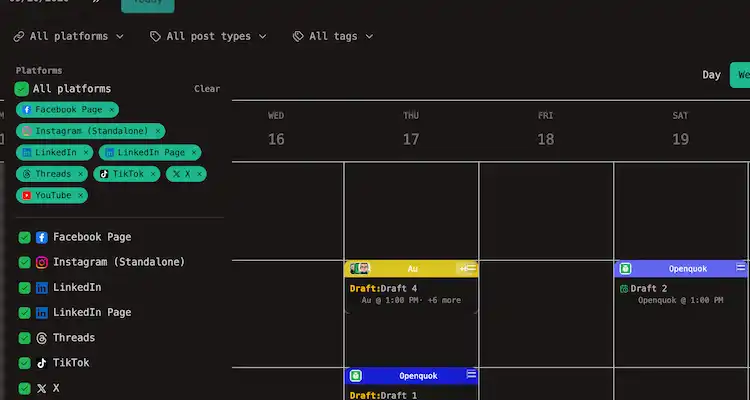 Calendar's Filter by platform